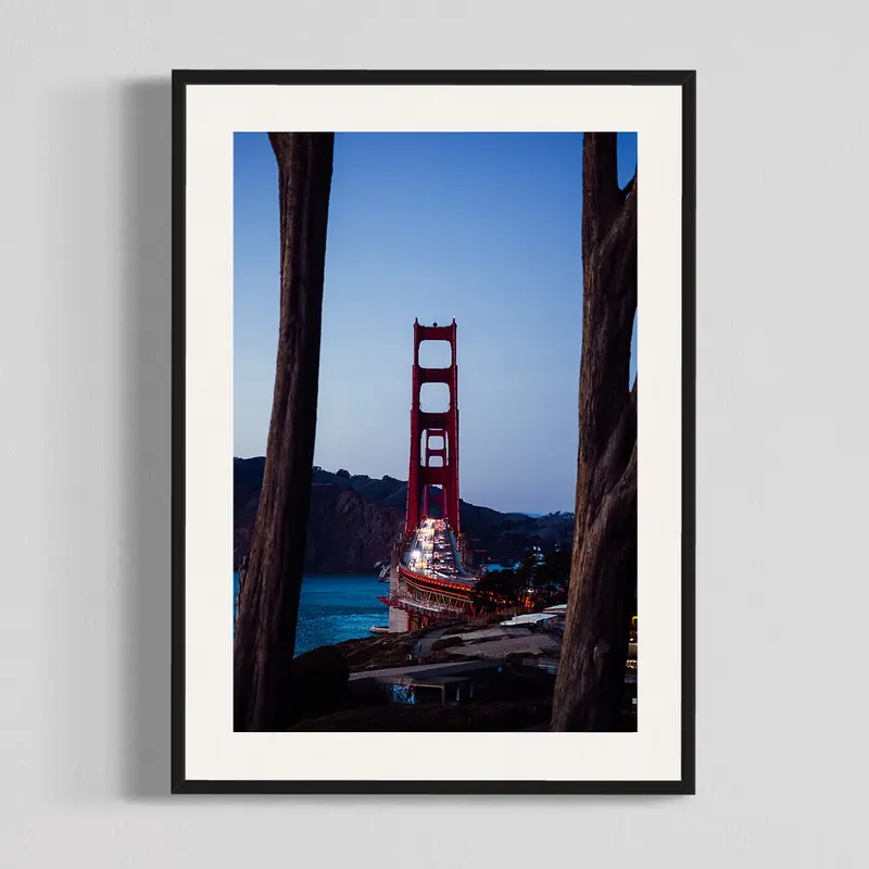 Golden Gate Between Trees, photography print